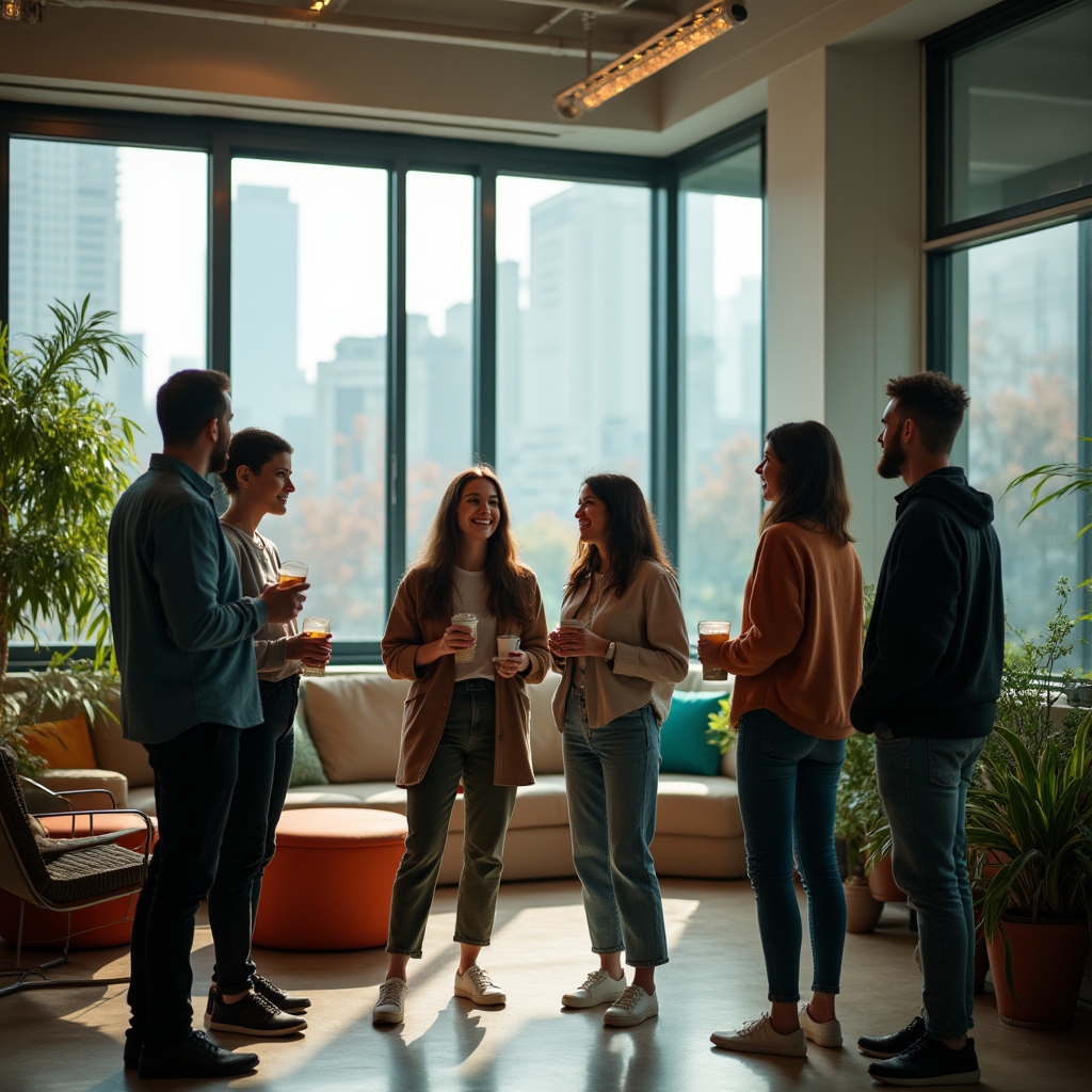 Miembros de coworking participando en un evento interno de networking